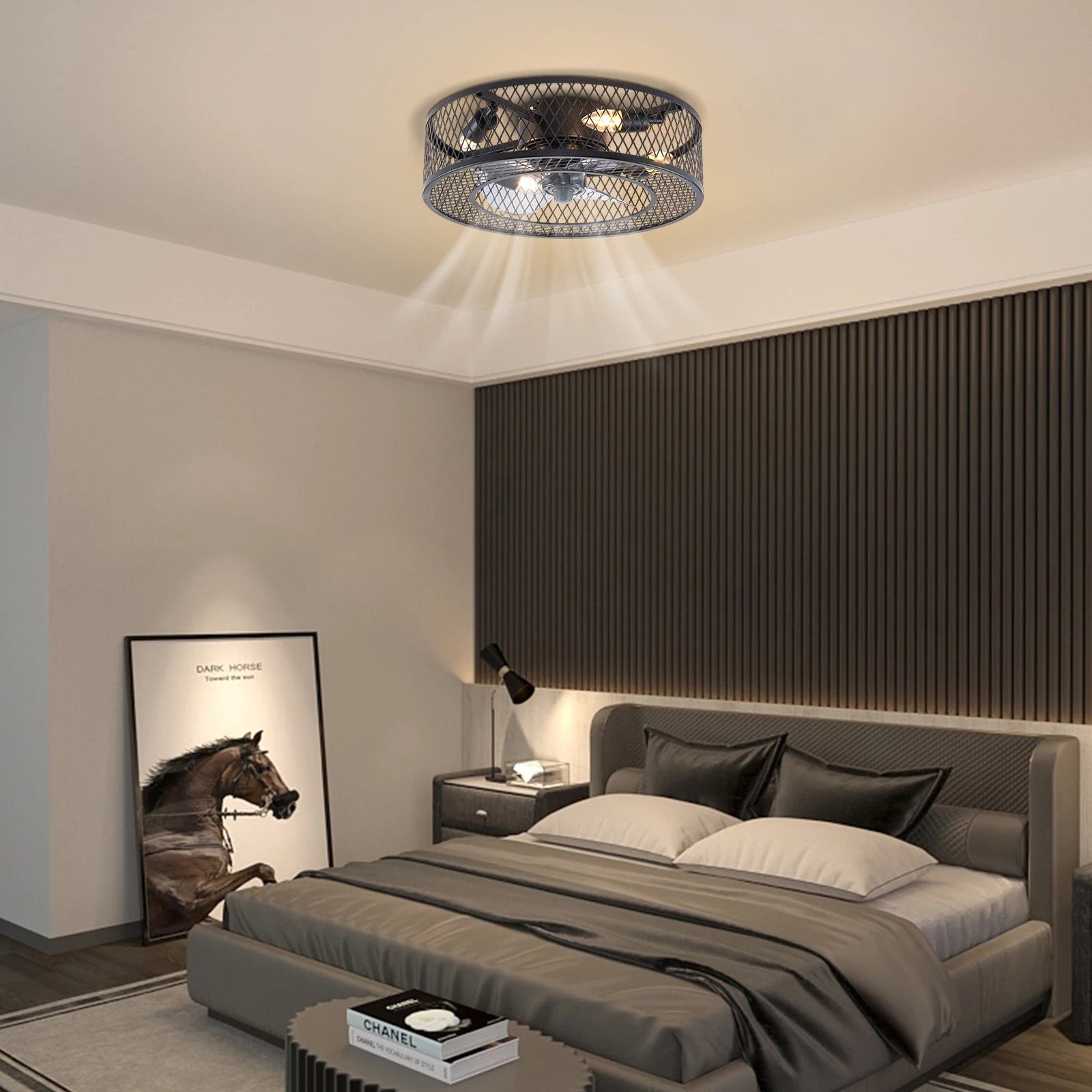 18 Inch Fan Pendant Light Black - Without Light Source E27 * 4 for Living Rooms, Restaurants, Bedrooms Foyers, Farmhouses, Bars