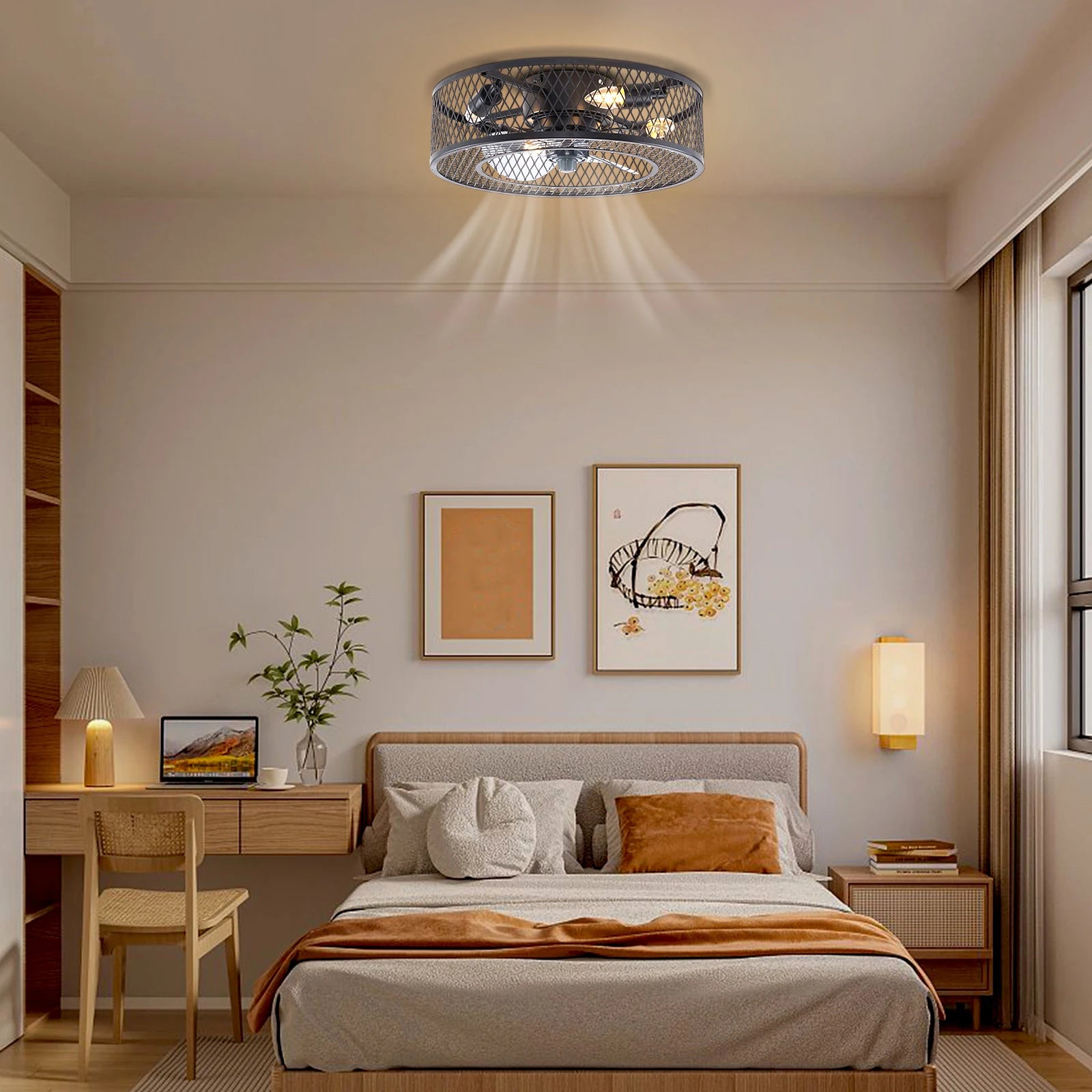 18 Inch Fan Pendant Light Black - Without Light Source E27 * 4 for Living Rooms, Restaurants, Bedrooms Foyers, Farmhouses, Bars